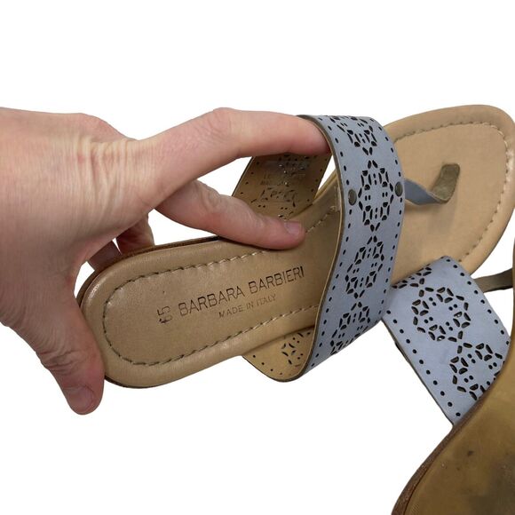 Barbara Barbieri Blue Leather Thong Sandals Preppy Vacation Cruise Womens 6.5 - Picture 6 of 7
